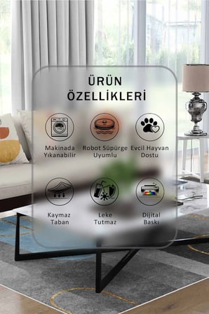 Yıkanabilir Kaymaz Taban Dijital Baskılı Halı ve Yolluk – Leke Tutmaz Salon & Mutfak Halısı