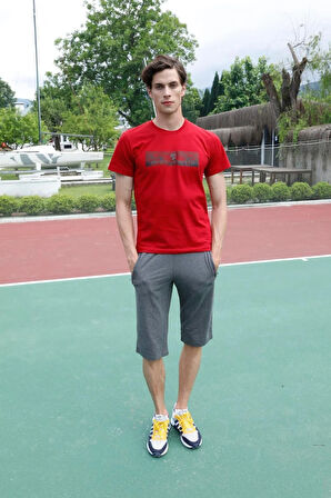 Erkek Bordo Süprem Kumaş Bisiklet Yaka Slim Fit Dar Kesim Kısa Kollu T-shirt - 136