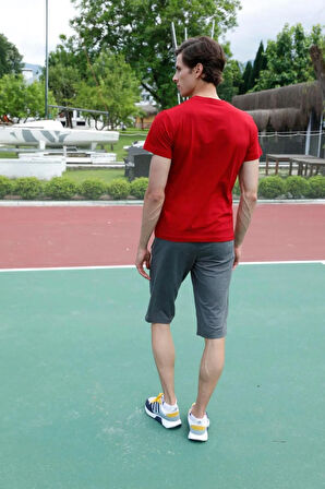 Erkek Bordo Süprem Kumaş Bisiklet Yaka Slim Fit Dar Kesim Kısa Kollu T-shirt - 136