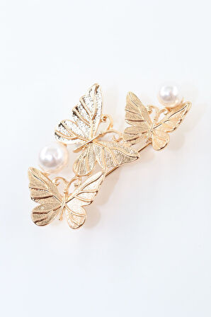 Gold Üçlü Incili Kelebek Broş. Kadın Yaka Iğnesi Broş. Kelebek Incili Broş. Kadın Broş. Gold Broş