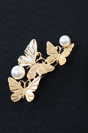 Gold Üçlü Incili Kelebek Broş. Kadın Yaka Iğnesi Broş. Kelebek Incili Broş. Kadın Broş. Gold Broş