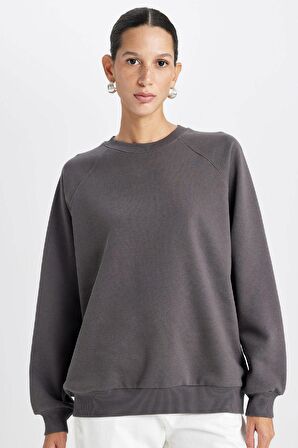 DeFacto Oversize Geniş Kalıp Bisiklet Yaka Kalın Basic Düz Sweatshirt V2697AZ24WNAR15