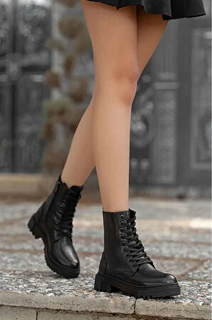 Alayna Siyah Mat Deri Kürklü Kaymaz Taban Kadın Bot