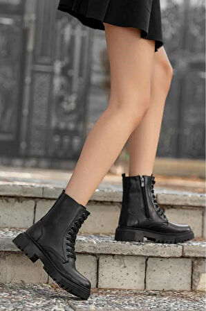 Alayna Siyah Mat Deri Kürklü Kaymaz Taban Kadın Bot