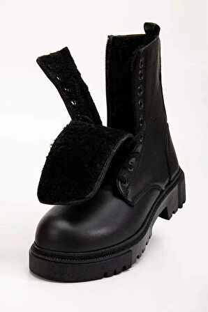 Alayna Siyah Mat Deri Kürklü Kaymaz Taban Kadın Bot