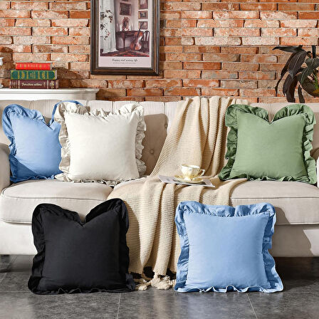 Fırfırlı 2'li Paket Kırlent Kılıfı Kadifemsi, Leke tutmaz, boho veya çiftlik evi, etnik, retro ve şık stil 8 Renk