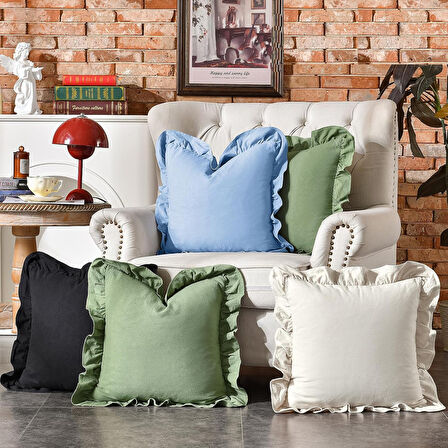 Fırfırlı 2'li Paket Kırlent Kılıfı Kadifemsi, Leke tutmaz, boho veya çiftlik evi, etnik, retro ve şık stil 8 Renk