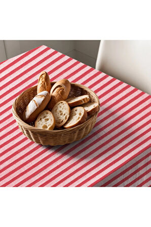 Kırmızı Çizgili Keten Masa Örtüsü