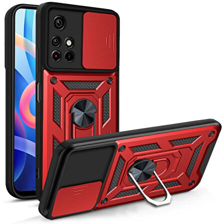 Smcase Xiaomi Poco M4 Pro 5G Kılıf Kamera Korumalı Yüzüklü Tank Pars Silikon