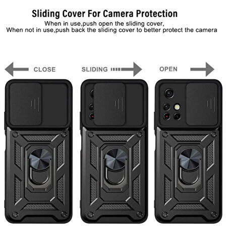 Smcase Xiaomi Poco M4 Pro 5G Kılıf Kamera Korumalı Yüzüklü Tank Pars Silikon