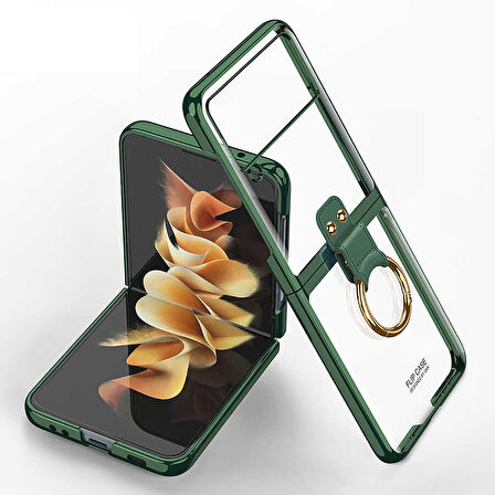 Smcase Samsung Galaxy Z Flip3 5G Kılıf Sert Glitter Flip Halka Tutmalı Kıpta Kapak