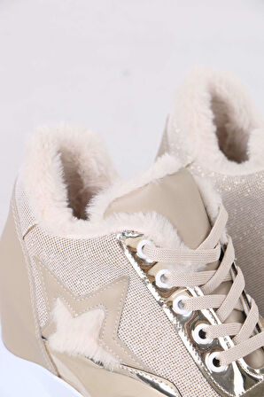 Katle Nude Kürklü Gizli Topuklu Kadın Spor Ayakkabı
