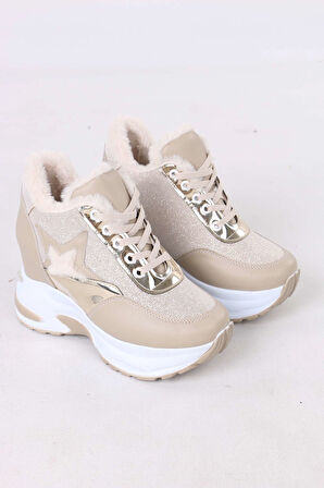 Katle Nude Kürklü Gizli Topuklu Kadın Spor Ayakkabı
