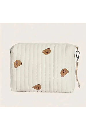 Sevimli Ayı Nakışlı Kore Tarzı Bebek Bezi Çantası,Su Geçirmez Orginizer Çanta