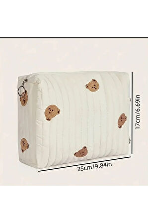 Sevimli Ayı Nakışlı Kore Tarzı Bebek Bezi Çantası,Su Geçirmez Orginizer Çanta