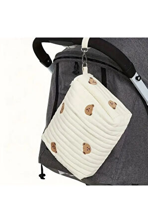 Sevimli Ayı Nakışlı Kore Tarzı Bebek Bezi Çantası,Su Geçirmez Orginizer Çanta