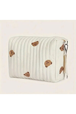 Sevimli Ayı Nakışlı Kore Tarzı Bebek Bezi Çantası,Su Geçirmez Orginizer Çanta