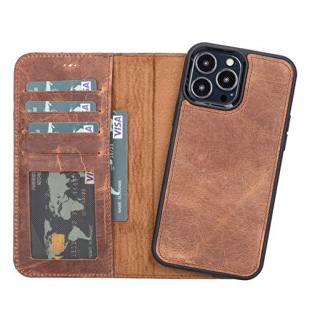 Smcase iPhone 12 Pro Kılıf Hakiki Deri 2-1 Kartlıklı Cüzdan