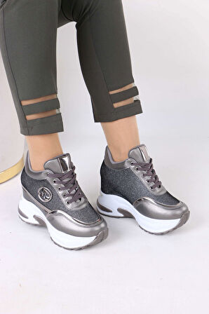 Karlis Gri Kürklü Gizli Topuklu Kadın Spor Ayakkabı