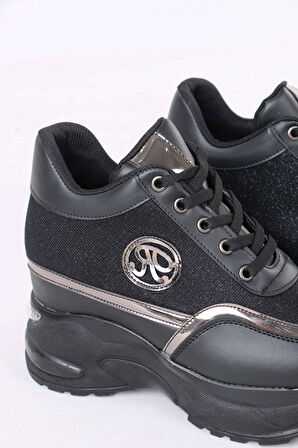 Karlis Siyah Kürklü Gizli Topuklu Kadın Spor Ayakkabı