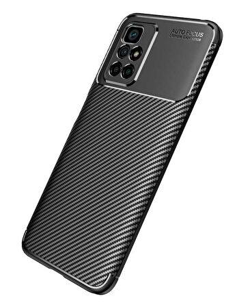 Smcase Xiaomi Redmi Note 11 4G Kılıf Kamera Korumalı Negro Karbon Dokulu Silikon