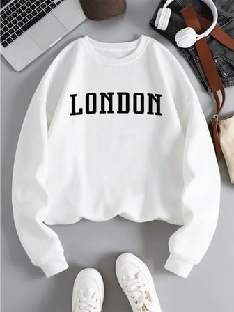 Londra İngiltere Mektup Tasarım Kadın Kazak Rahat O-Boyun Streetwear Çok Renkli Sonbahar Elbi