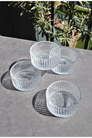 4 Adet Cam Kase Çizgili Kahvaltılık Meze Kasesi Çerezlik Şekerlik 10 cm