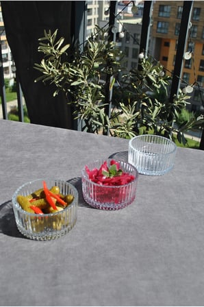 4 Adet Cam Kase Çizgili Kahvaltılık Meze Kasesi Çerezlik Şekerlik 10 cm