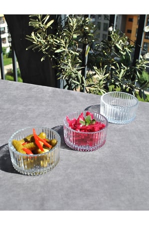 6 Adet Cam Kase Çizgili Kahvaltılık Meze Kasesi Çerezlik Şekerlik 10 cm
