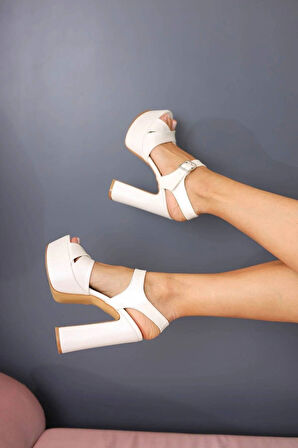 Luned Beyaz Saten Platform Topuklu Kadın Ayakkabı