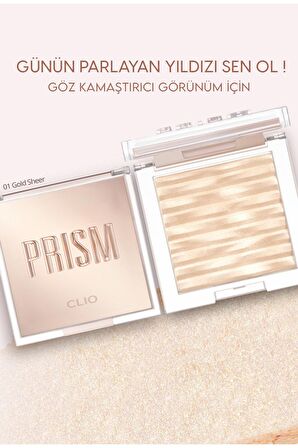 Mikro İnci Taneciklerle Yoğun Işıltı Sağlayan Highlighter Clio Prism Highlighter (01 Gold Sheer)