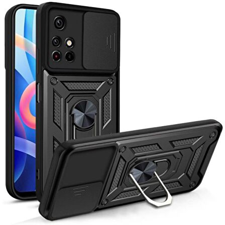 Smcase Xiaomi Redmi 10 2022 Kılıf Kamera Korumalı Yüzüklü Tank Pars Silikon