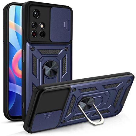 Smcase Xiaomi Redmi 10 2022 Kılıf Kamera Korumalı Yüzüklü Tank Pars Silikon