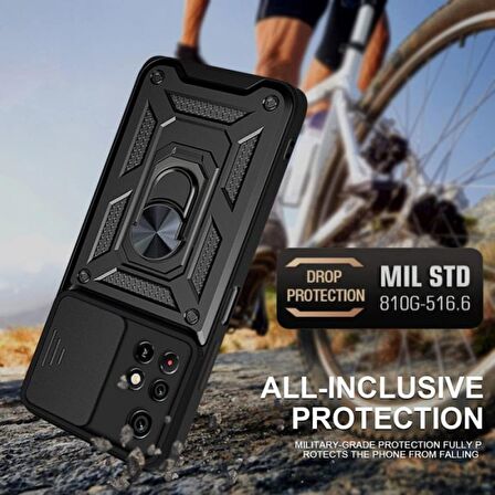 Smcase Xiaomi Redmi 10 2022 Kılıf Kamera Korumalı Yüzüklü Tank Pars Silikon
