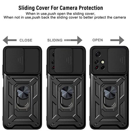 Smcase Xiaomi Redmi 10 2022 Kılıf Kamera Korumalı Yüzüklü Tank Pars Silikon