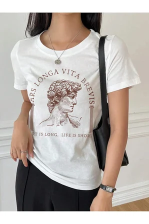 Unisex Ars Longa Vita Brevis Baskılı Tasarım Tshirt