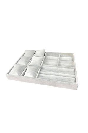 Yerli Süet Gri Çoklu Takı Stand Kutu Tablası (aydındecor)