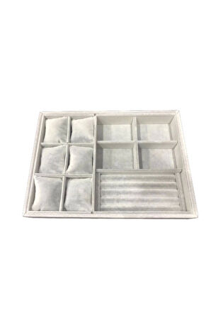 Yerli Süet Gri Çoklu Takı Stand Kutu Tablası (aydındecor)