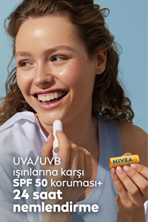 Nivea SUN Yüksek Güneş Korumalı Dudak Bakım Kremi 4.8gr, SPF50, 24 Saat Nemlendirici, E ve C Vitamini