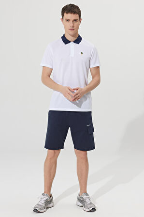 Erkek Beyaz Slim Fit Dar Kesim Dar Polo Yaka Pamuklu Kısa Kollu Tişört