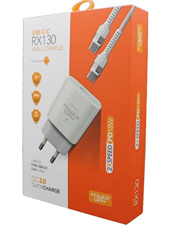 Powerway RX130 Type-C 18 Watt Hızlı Şarj Aleti Beyaz