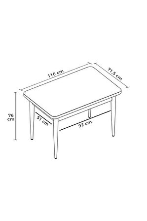 ARVEN Beyaz MDF 70x110 Sabit Mutfak Masası Takımı Beyaz Metal Ayak 4 Siyah Sandalye