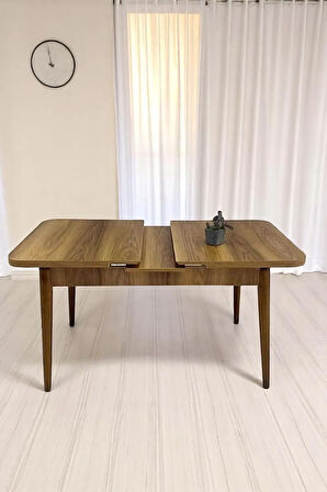 Luna Ceviz 80 x 132 Açılabilen MDF Masa Siyah Metal Ayaklı Mutfak Masası 6 Lacivert Sandalye