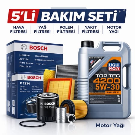 BOSCH Peugeot 207 1.4 Dizel Liqui Moly 4200 Motor Yağı Filtre Seti (2006-2011) 5 Li