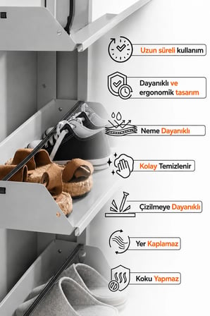 Metal Ayakkabılık Dolabı 5 Kapaklı Duvara Monte Ergonomik Tasarım 169x50x15 cm 0.7 mm DKP Sac Ve Montaj Vidaları