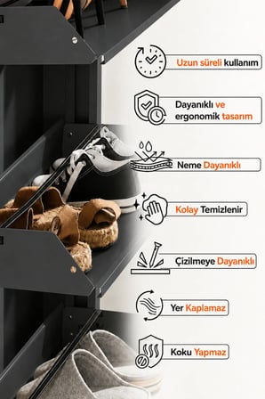 Kilitli Metal Ayakkabılık Dolabı 5 Kapaklı Duvara Monte Ergonomik Tasarım 169x50x15 cm 0.7 mm DKP Sac Ve Montaj Vidaları