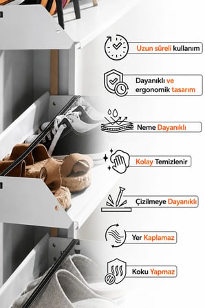 Kilitli Metal Ayakkabılık Dolabı 5 Kapaklı Duvara Monte Ergonomik Tasarım 169x50x15 cm 0.7 mm DKP Sac Ve Montaj Vidaları