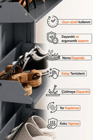 Kilitli Metal Ayakkabılık Dolabı 5 Kapaklı Duvara Monte Ergonomik Tasarım 169x50x15 cm 0.7 mm DKP Sac Ve Montaj Vidaları