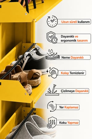 Kilitli Metal Ayakkabılık Dolabı 5 Kapaklı Duvara Monte Ergonomik Tasarım 169x50x15 cm 0.7 mm DKP Sac Ve Montaj Vidaları