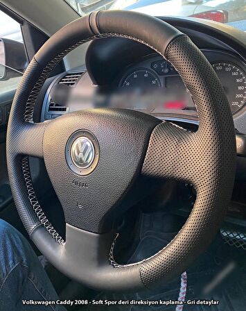 Volkswagen Caddy 2007-2010 Araca Özel Dikmeli Direksiyon Kılıfı (Bentley Nokta Gri Yüzüklü)